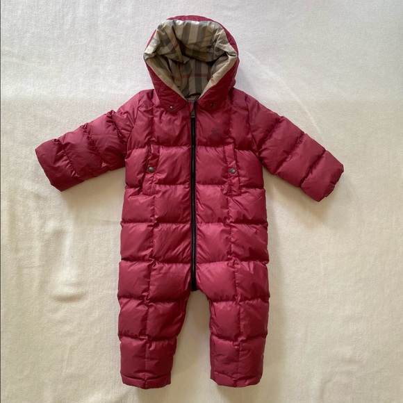 Burberry Down Filled Puffer Snow Suit in Burgundy - size 24 Months